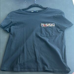Zara women’s Black T-Shirt with Sequin Pocket. Size small